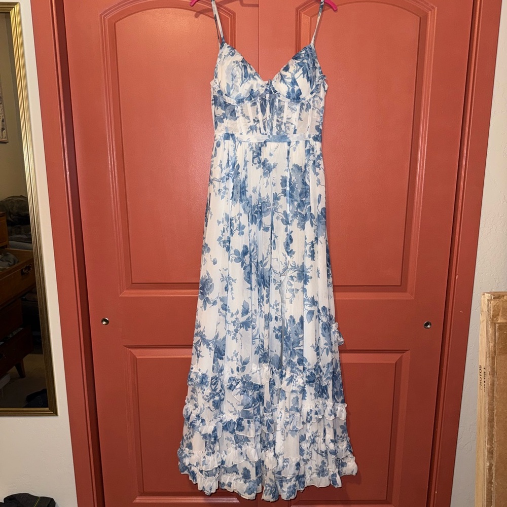 Laveliya Floral Blue and White Maxi Dress